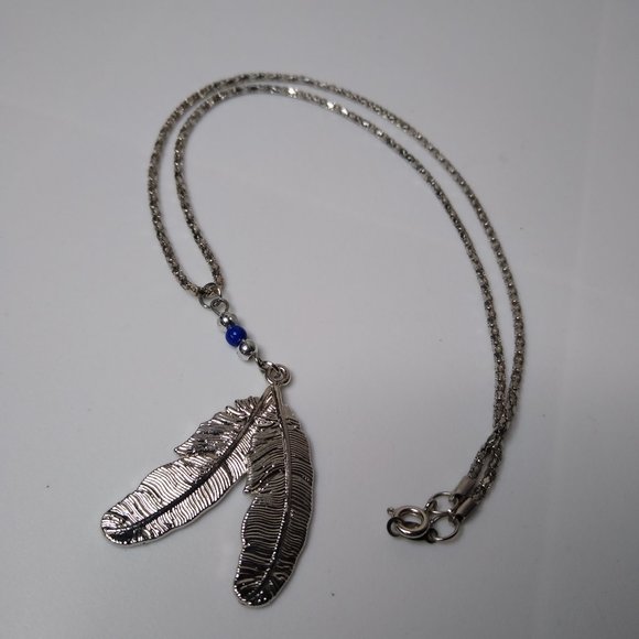 Metal Two Feather Pendant Necklace 18.5 Inches - Picture 4 of 14